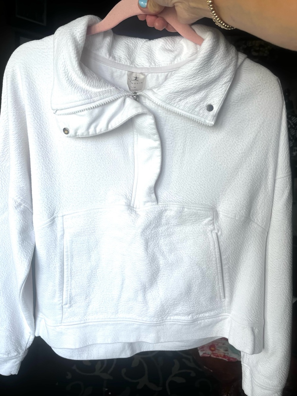 Danskin Women's White Snap-Collar Pullover Sweatshirt